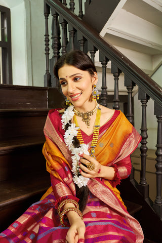Mustard Elegant Slub Lilan Saree – Luxurious Semi Tussar Silk ClothsVilla