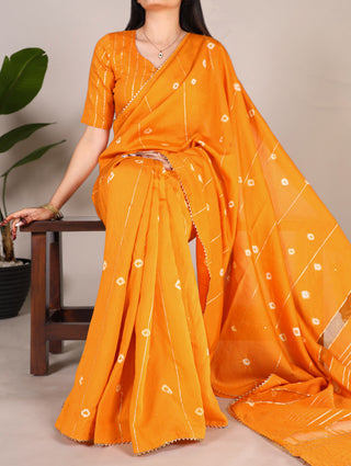 Mustard Elegant Viscose Chanderi Saree with Sequins, Zari Line, and Gota Patti Lace Border