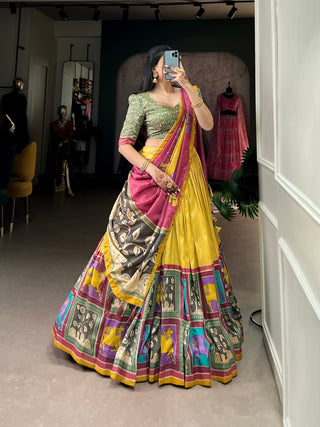 Mustard Ethereal Elegance Kalamkari Tussar Silk Lehenga Set