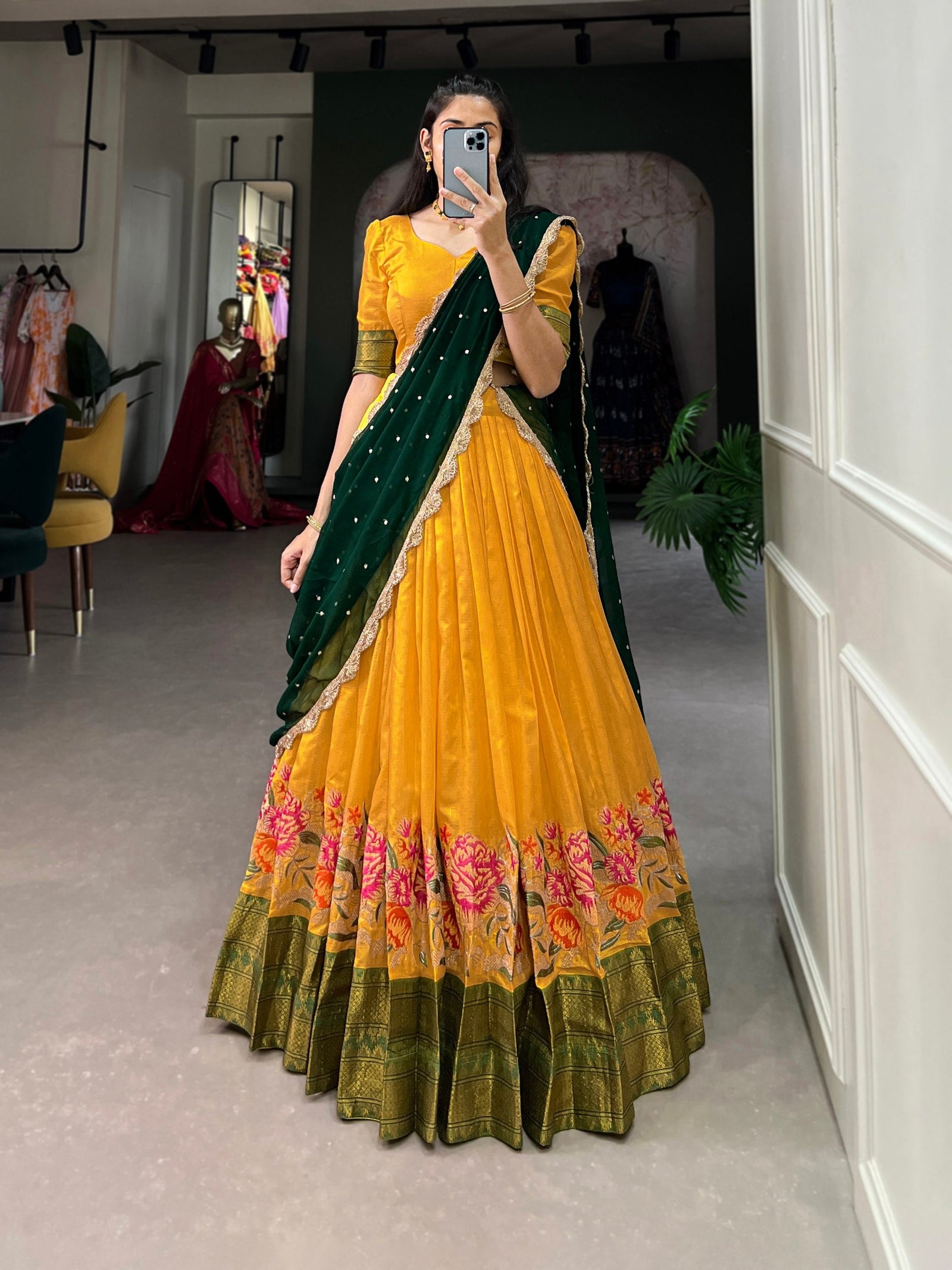 Mustard Exquisite Cotton Silk Lehenga Choli with Georgette Dupatta ClothsVilla