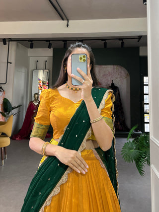 Mustard Exquisite Cotton Silk Lehenga Choli with Georgette Dupatta ClothsVilla