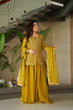 Load image into Gallery viewer, Mustard Fendy Fabric Embroidered Kurti Sharara Set with Sequin Zari Dupatta – Fully Lined &amp; Stitched Clothsvilla