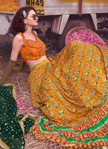 Mustard Floral Print Lehenga Choli for Womens For Indian Festival & Weddings - Print Work, Thread Embroidery Work Clothsvilla