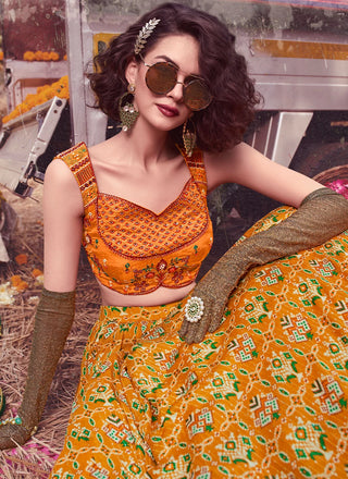Mustard Floral Print Lehenga Choli for Womens For Indian Festival & Weddings - Print Work, Thread Embroidery Work Clothsvilla