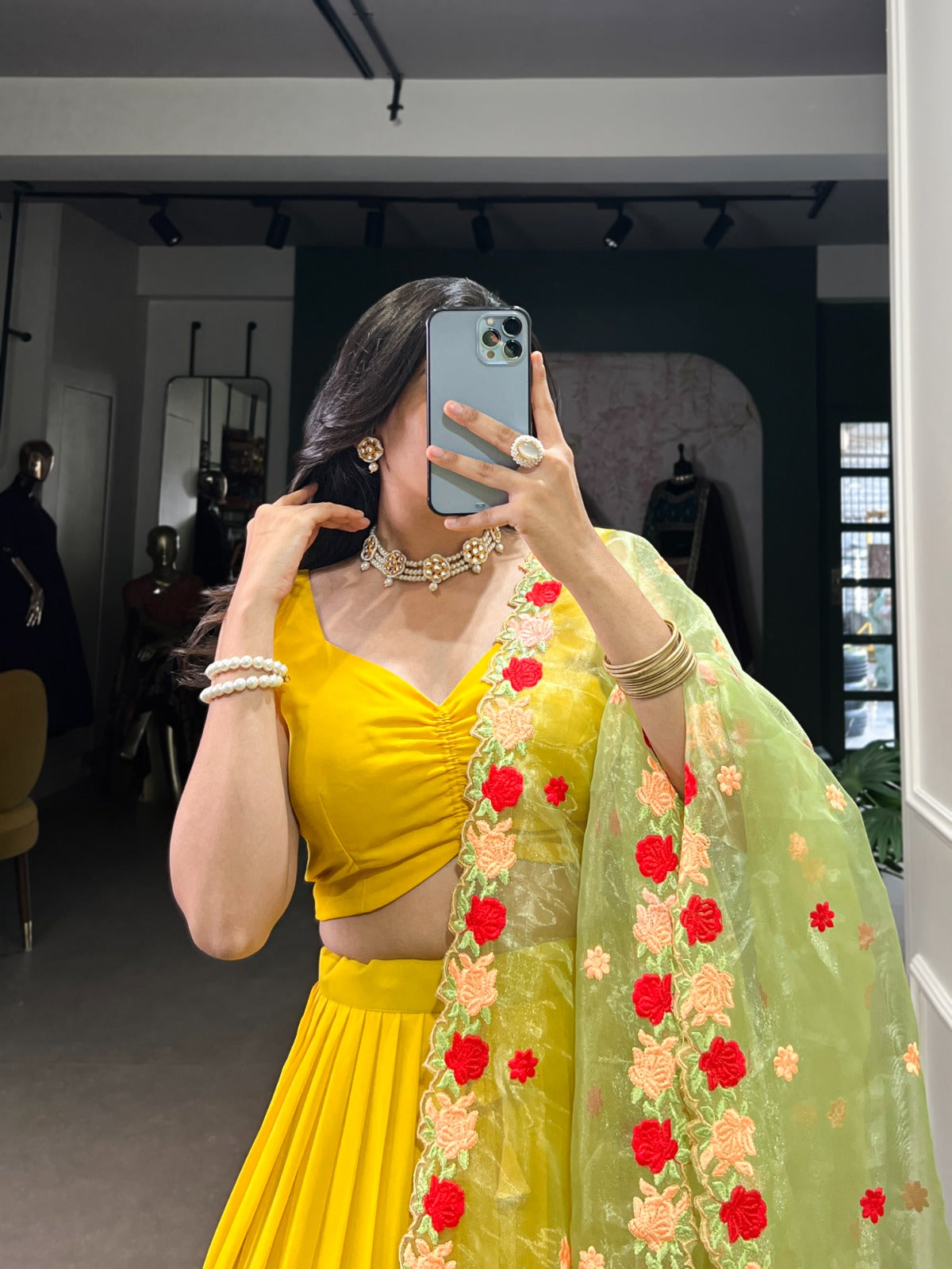 Mustard Georgette Wedding Lehenga Choli with Embroidered Organza Dupatta | 9-Meter Flair | Stitched Blouse | Wedding Collection 2025 ClothsVilla