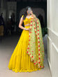Load image into Gallery viewer, Mustard Georgette Wedding Lehenga Choli with Embroidered Organza Dupatta | 9-Meter Flair | Stitched Blouse | Wedding Collection 2025 ClothsVilla