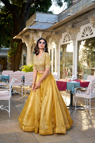 Mustard Golden Glow Goldie Lehenga Set with Sequins Embroidered Blouse & Dupatta