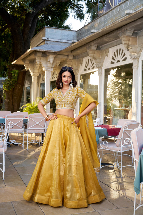 Mustard Golden Glow Goldie Lehenga Set with Sequins Embroidered Blouse & Dupatta Main image