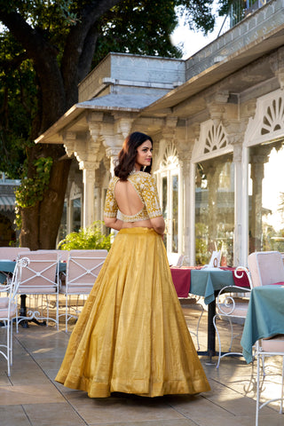 Mustard Golden Glow Goldie Lehenga Set with Sequins Embroidered Blouse & Dupatta