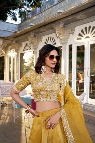 Mustard Golden Glow Goldie Lehenga Set with Sequins Embroidered Blouse & Dupatta