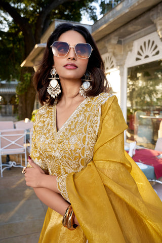 Mustard Golden Glow Goldie Lehenga Set with Sequins Embroidered Blouse & Dupatta