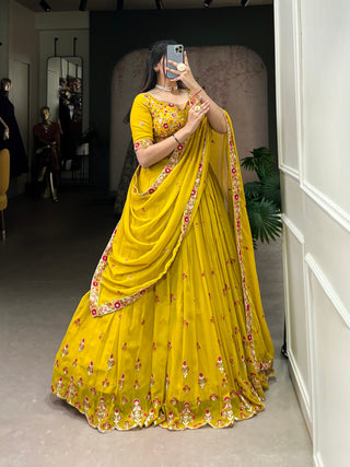 Mustard Haldi Hues - Happy Hearts Embroidered Georgette Lehenga Set
