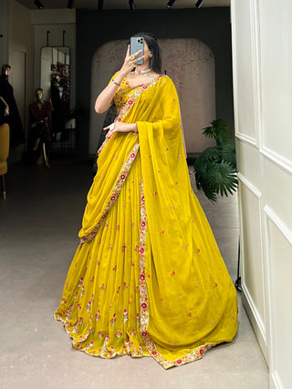 Mustard Haldi Hues - Happy Hearts Embroidered Georgette Lehenga Set