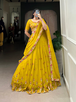 Mustard Haldi Hues - Happy Hearts Embroidered Georgette Lehenga Set