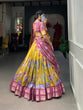 Load image into Gallery viewer, Mustard Kalamkari Dola Silk Lehenga Choli Set with Zari Borders ClothsVilla