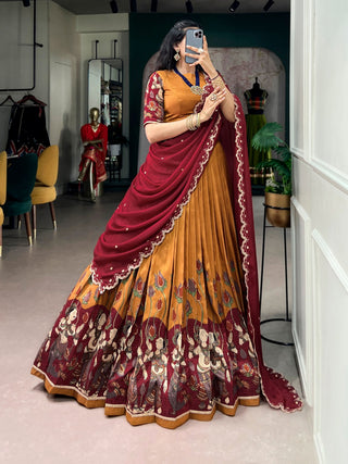 Mustard Kalamkari Print Lehenga Set Clothsvilla