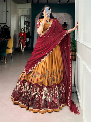 Mustard Kalamkari Print Lehenga Set Clothsvilla
