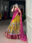 Mustard Kalamkari Print Lehenga set ClothsVilla.com