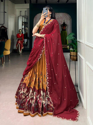Mustard Kalamkari Print Lehenga Set Clothsvilla