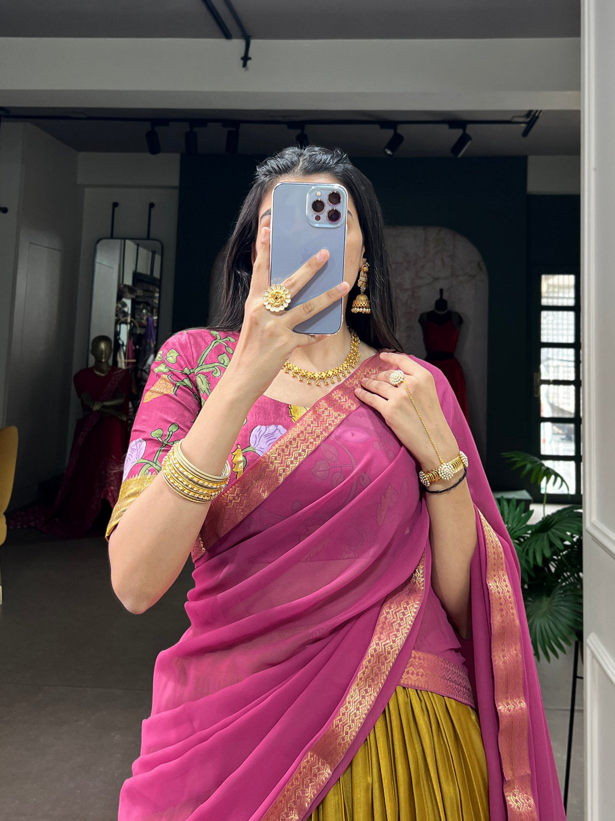 Mustard Kalamkari Print Lehenga set ClothsVilla.com