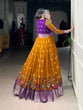Load image into Gallery viewer, Mustard Kalamkari Printed Poly Cotton Gown with Zari Weaving Koti Set ClothsVilla