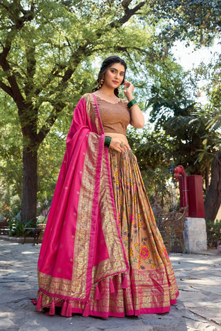 Mustard Kalamkari Tussar Silk Lehenga Choli Set ClothsVilla