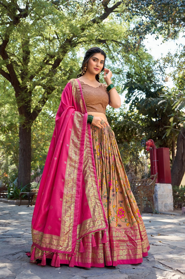 Mustard Kalamkari Tussar Silk Lehenga Choli Set ClothsVilla