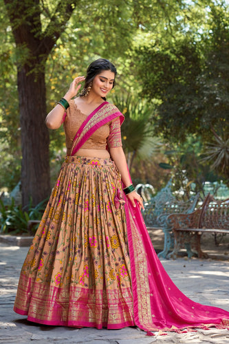 Mustard Kalamkari Tussar Silk Lehenga Choli Set ClothsVilla