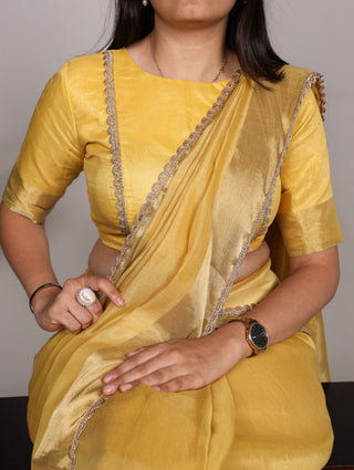 Mustard Mannat Silk Saree with Zari Weaving & Lace Border ClothsVilla