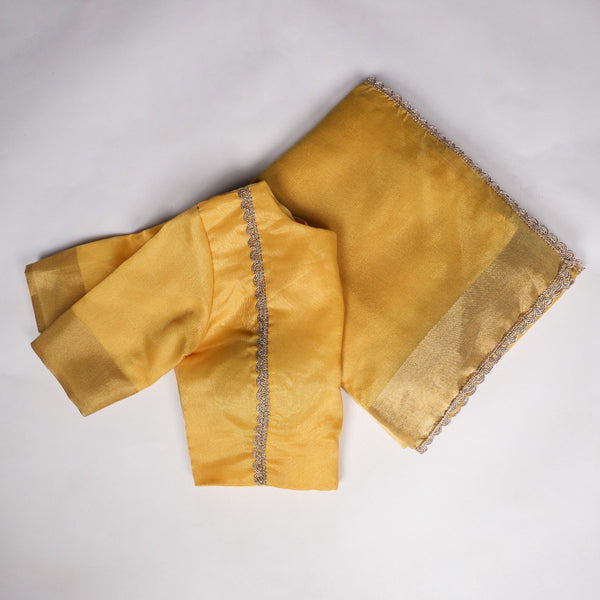Mustard Mannat Silk Saree with Zari Weaving & Lace Border ClothsVilla