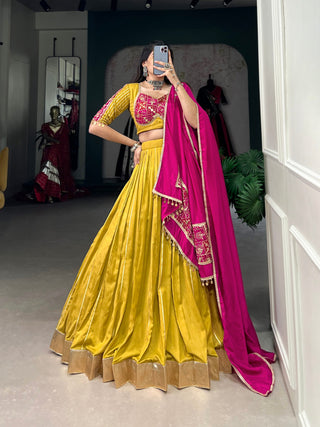 Mustard Navratri Glow Chanderi Lehenga with Zari and Gota Patti Elegance