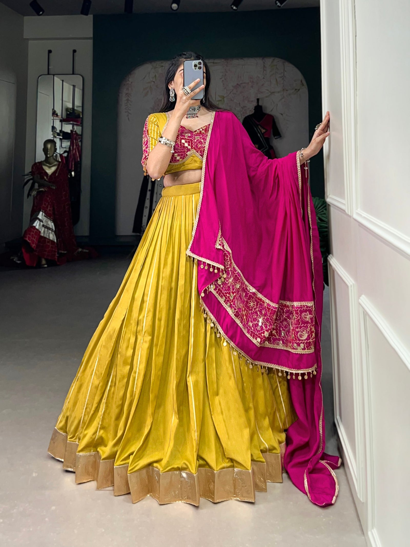 Mustard Navratri Glow Chanderi Lehenga with Zari and Gota Patti Elegance
