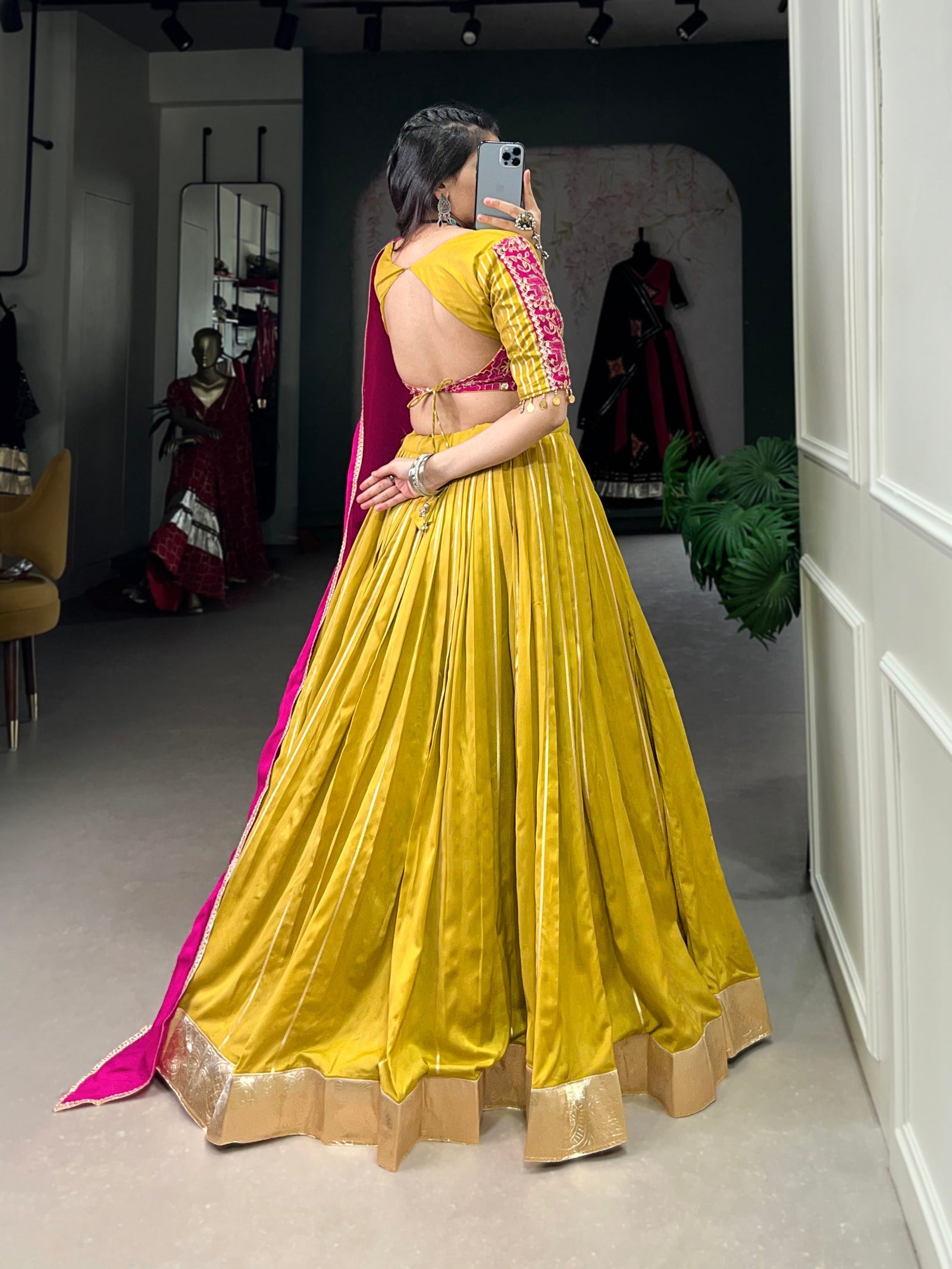 Mustard Navratri Glow Chanderi Lehenga with Zari and Gota Patti Elegance
