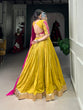 Load image into Gallery viewer, Mustard Navratri Glow Chanderi Lehenga with Zari and Gota Patti Elegance