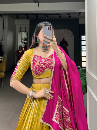 Mustard Navratri Glow Chanderi Lehenga with Zari and Gota Patti Elegance
