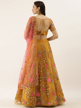 Load image into Gallery viewer, Mustard Net Semi stitched Coding, Sequins &amp; Saroski Stone Work Lehenga Choli ClothsVilla