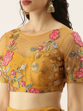 Load image into Gallery viewer, Mustard Net Semi stitched Coding, Sequins &amp; Saroski Stone Work Lehenga Choli ClothsVilla