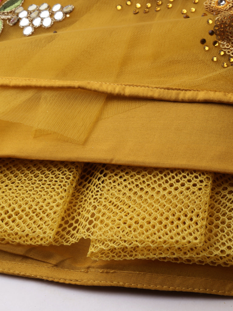 Mustard Net Semi stitched Coding, Sequins & Saroski Stone Work Lehenga Choli ClothsVilla