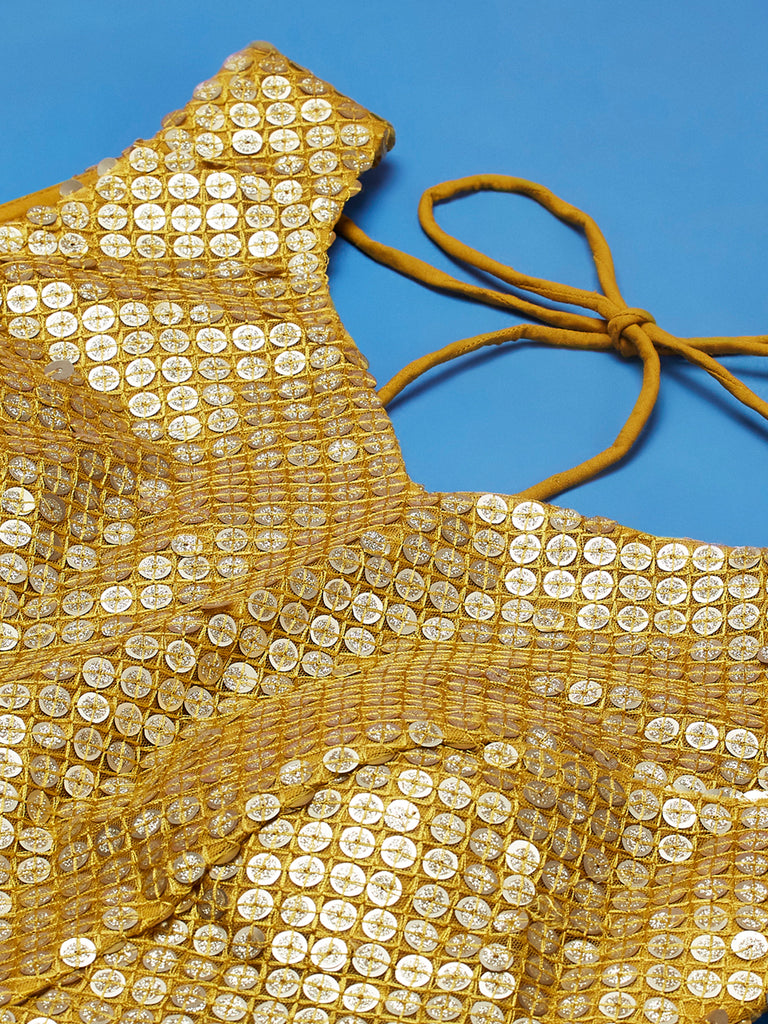Mustard Net Sequinse Work Semi-Stitched Lehenga & Unstitched Blouse, Dupatta Clothsvilla