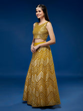 Load image into Gallery viewer, Mustard Net Sequinse Work Semi-Stitched Lehenga &amp; Unstitched Blouse, Dupatta Clothsvilla