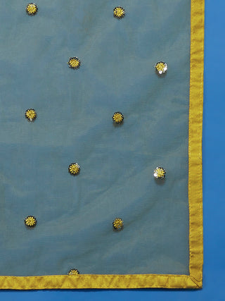 Mustard Net Sequinse Work Semi-Stitched Lehenga & Unstitched Blouse, Dupatta Clothsvilla