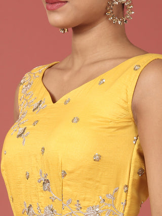 Mustard Net Sequinse Work Semi-Stitched Lehenga & Unstitched Blouse, Dupatta ClothsVilla