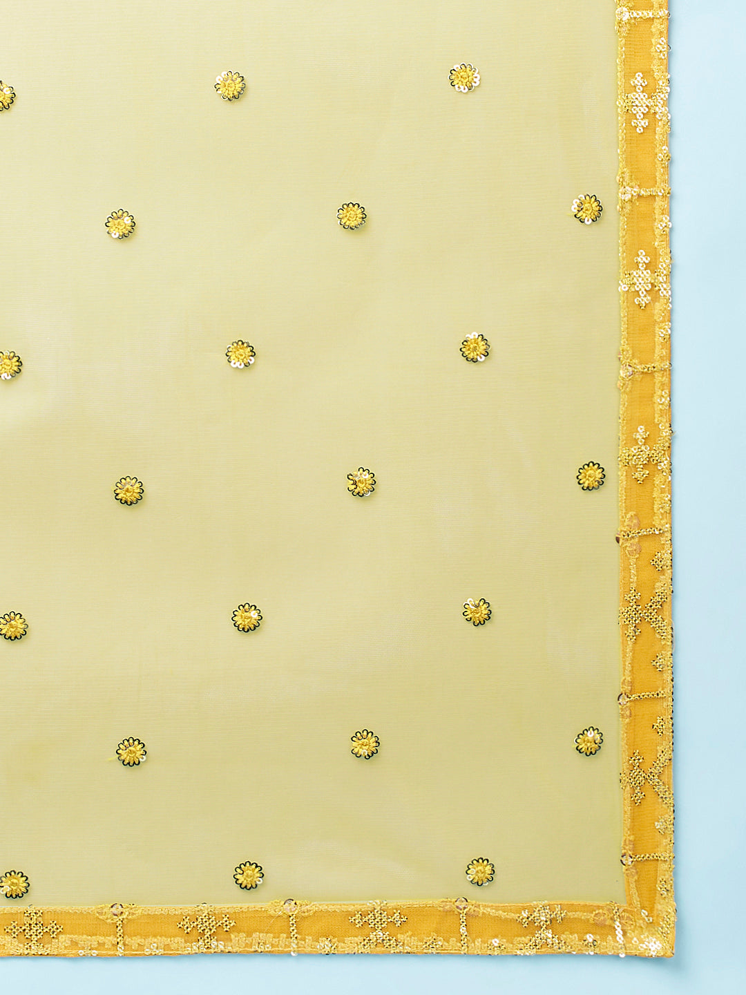 Mustard Net Sequinse Work Semi-Stitched Lehenga & Unstitched Blouse, Dupatta ClothsVilla