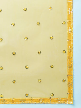 Mustard Net Sequinse Work Semi-Stitched Lehenga & Unstitched Blouse, Dupatta ClothsVilla