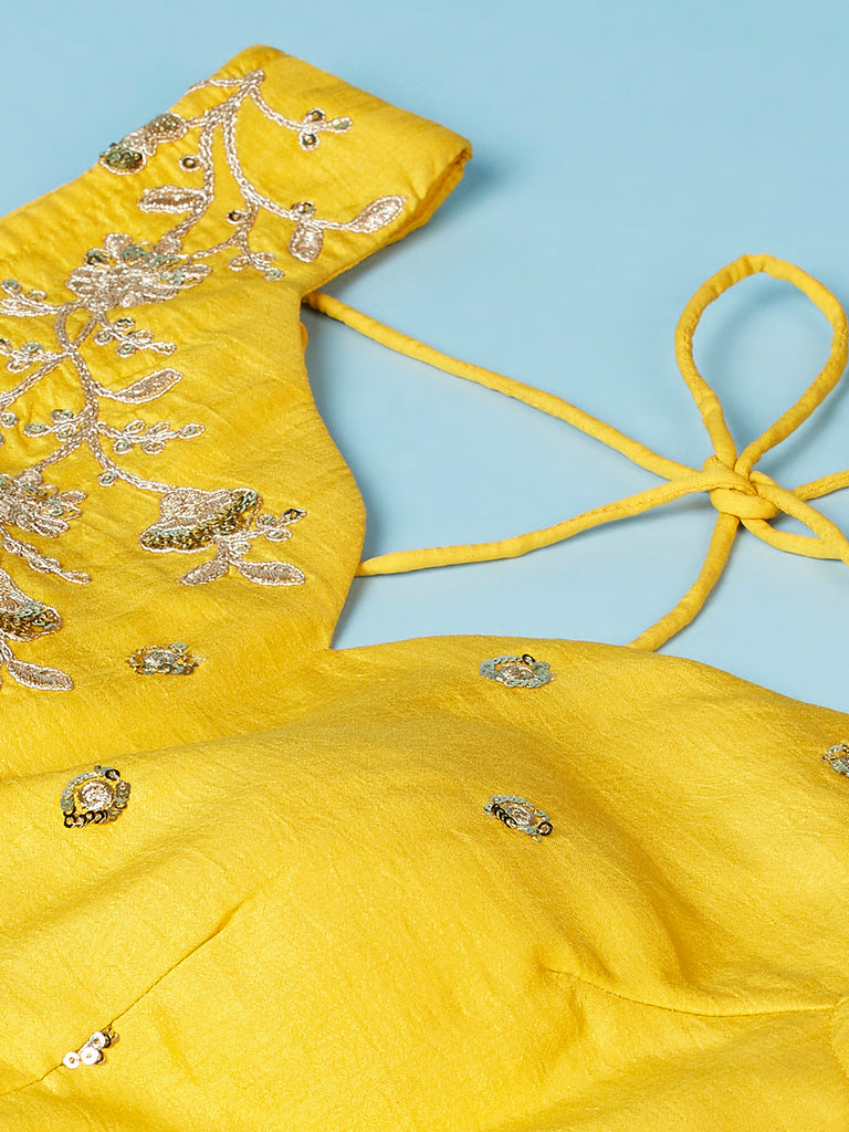 Mustard Net Sequinse Work Semi-Stitched Lehenga & Unstitched Blouse, Dupatta ClothsVilla