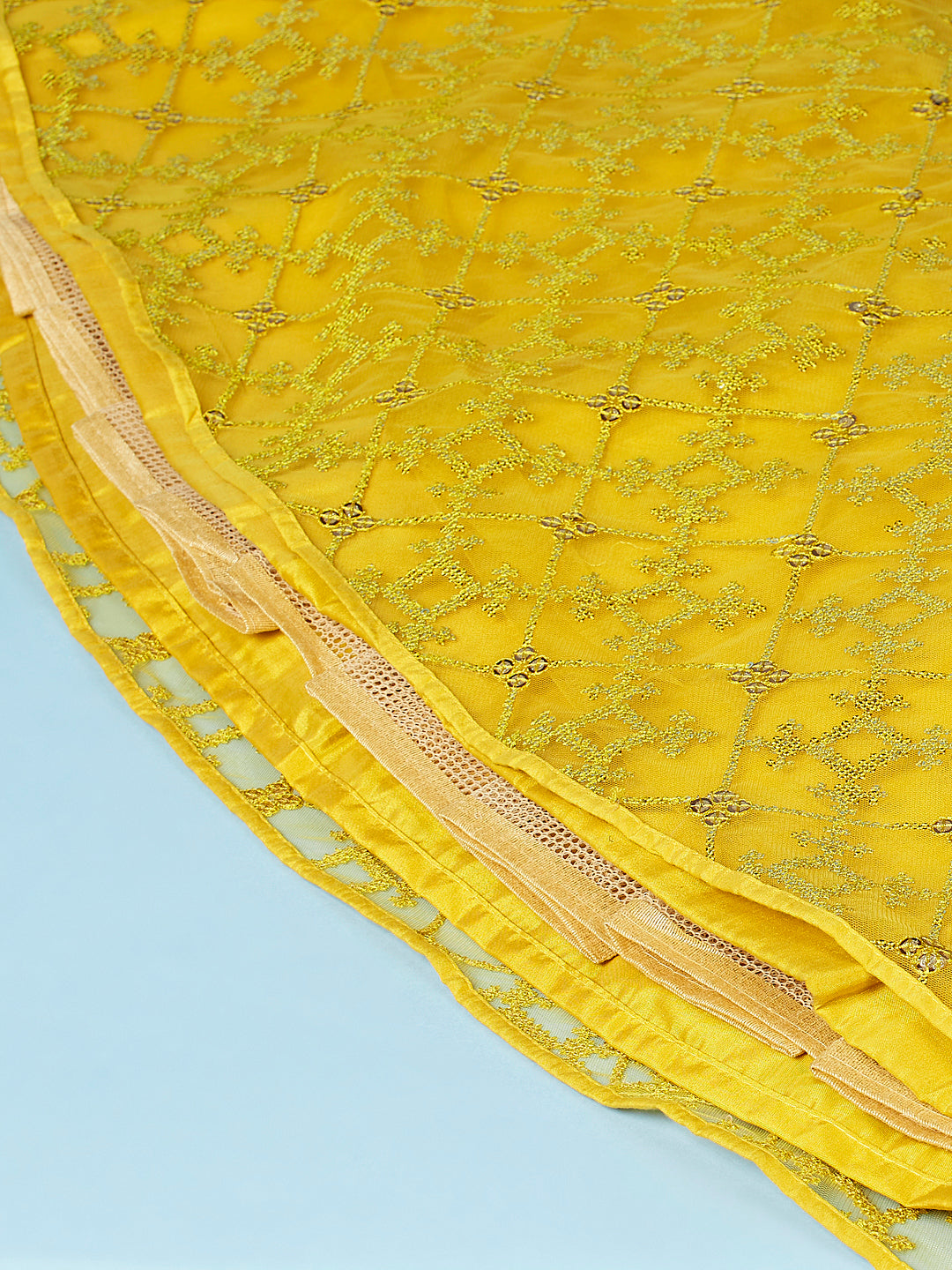 Mustard Net Sequinse Work Semi-Stitched Lehenga & Unstitched Blouse, Dupatta ClothsVilla