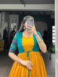 Load image into Gallery viewer, Mustard Patola Print Tasar Chex Gown with Matching Koti – Stitched Ethnic Wear Set with Weaving Border &amp; Micro Cotton Lining ClothsVilla
