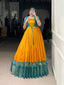Mustard Patola Print Tasar Chex Gown with Matching Koti – Stitched Ethnic Wear Set with Weaving Border & Micro Cotton Lining ClothsVilla