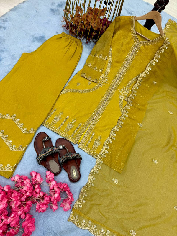 Mustard Premium Designer Readymade Top, Plazzo & Dupatta Collection – Party Wear Edition ClothsVilla