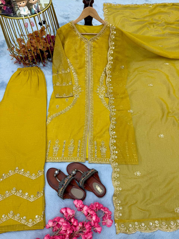 Mustard Premium Designer Readymade Top, Plazzo & Dupatta Collection – Party Wear Edition ClothsVilla